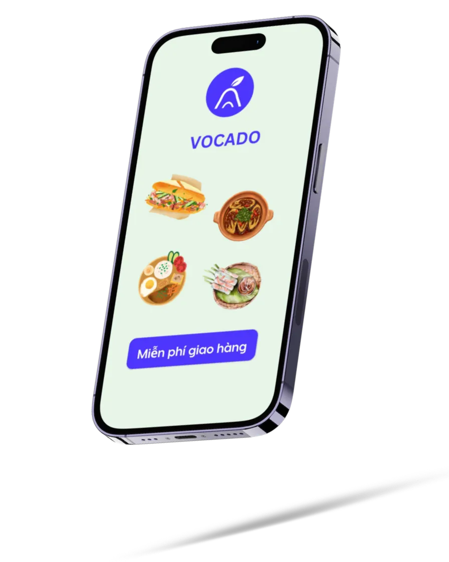 The Vocado app showing today's dishes and free delivery